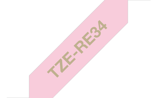 Originalt Brother TZe-RE34 satinbånd – guld på lyserød, 12 mm bred